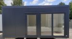 Módulo comercial acristalado 18 m² (6x3 m) con baño – aislamiento premium 100 mm (showroom / oficina)