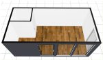 Módulo comercial acristalado 18 m² (6x3 m) con baño – aislamiento premium 100 mm (showroom / oficina)