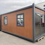 Contenedor de oficina de 6 metros «Prestige» – ventanas de cristal espejo y doble puerta (diseño moderno)