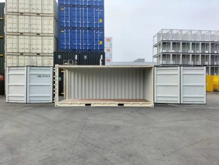 Contenedor marítimo 20 pies Open Side – blanco (nuevo, primer viaje – apertura lateral total)
