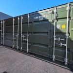 Contenedor marítimo 20 pies Open Side – verde militar (nuevo, primer viaje – acceso total)