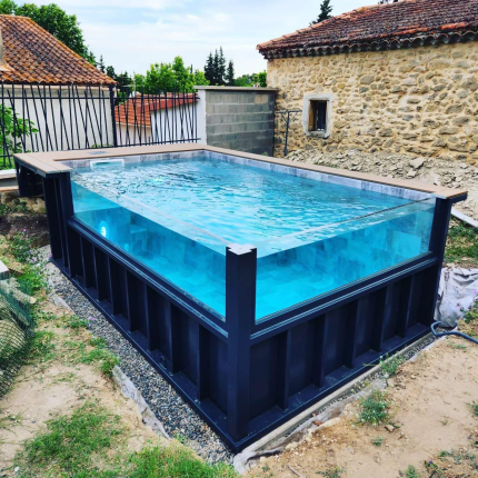 Piscina contenedor premium 4 m x 2,5 m – diseño moderno con pared de cristal