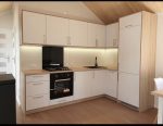 Casa móvil «Reale II» 12x4 m – tejado a 30° con estufa de pellets y techo de madera (3 dormitorios)