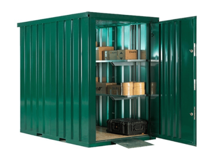 Contenedor de jardín 1,5 x 2,2 m – caja de acero galvanizado verde RAL 6005 (suelo y rampa incluidos)