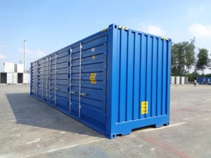 Contenedor marítimo 40 pies High Cube Open Side – azul (nuevo primer viaje – apertura total)