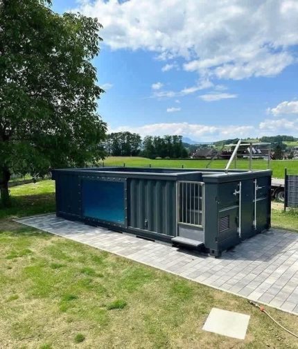 Piscina contenedor premium 8 m con cristal panorámico
