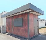 Garita prefabricada «Architectural» (6×3,5 m) – acabado Corten, baño para personas con movilidad reducida e informe energético