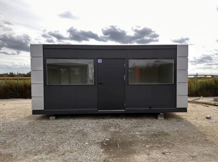 Pabellón modular de oficina 3x6 m (18 m²) – acristalado con puerta de cristal (nuevo y aislado)