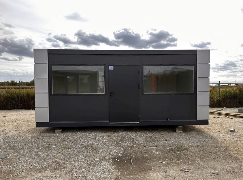 Pabellón modular de oficina 3x6 m (18 m²) – acristalado con puerta de cristal (nuevo y aislado) Pabellón modular de oficina 3x6 m (18 m²) – acristalado con puerta de cristal (nuevo y aislado)