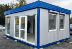 Módulo comercial 29,4 m² (6×4,9 m) – tienda prefabricada aislada con persianas y calefacción