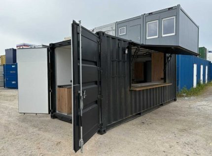 Contenedor restaurante 20 pies – quiosco móvil «street food» (usado – distribución unidireccional)
