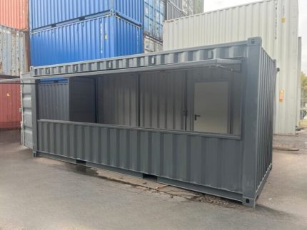 Contenedor de 20 pies equipado «bar quiosco» – portón de gas y aislamiento (gris antracita)