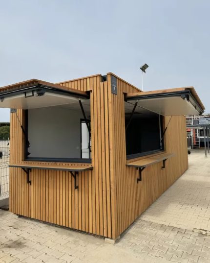 Bar contenedor y quiosco de snacks de 40 pies – instalación street food y oficina (revestimiento de diseño y aislado)