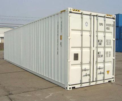 Contenedor 40 pies High Cube (HC) nuevo «primer viaje» – blanco (12 m x 2,90 m)
